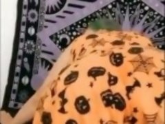 Athena Blaze showing big boobs & move big ass with Halloween orange dress