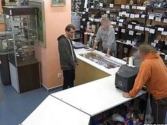 Horny Czech slut sucks and fucks in the pawn shop