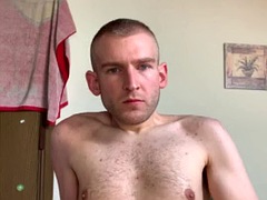Huge Russian cock cumshot on hairy body and after jerk