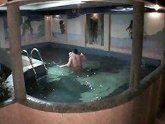Lustful amateur lovers caught having sex in a public pool
