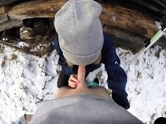Deep blowjob leading to a good doggystyle fucking outdoors