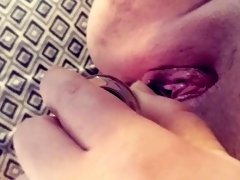 BBW squirting with her glass toy