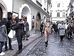 Flawless body on girl walking nude in public