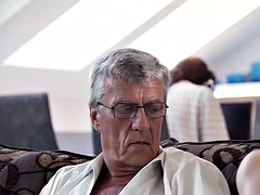 DADDY4K. Old man still in good shape to fuck his sons girlfriend on the couch