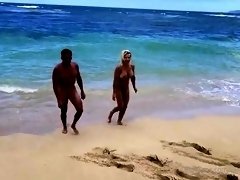 Stacked mature milf having fun with husband at nudist beach