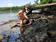 Horny meaty ass wife gets a creampie while fucking in the mud