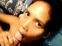 amateur blowjob and facial cumshot all over her glasses