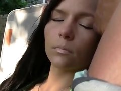 Gorgeous babe with big tits gets fucked in the ass outside